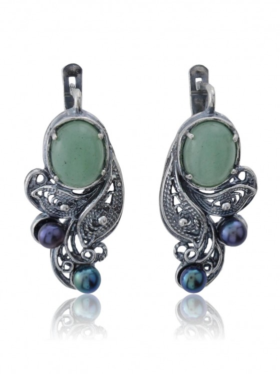 Серьги "Винтаж Дуо" 7178s1SerNefrZel185g021